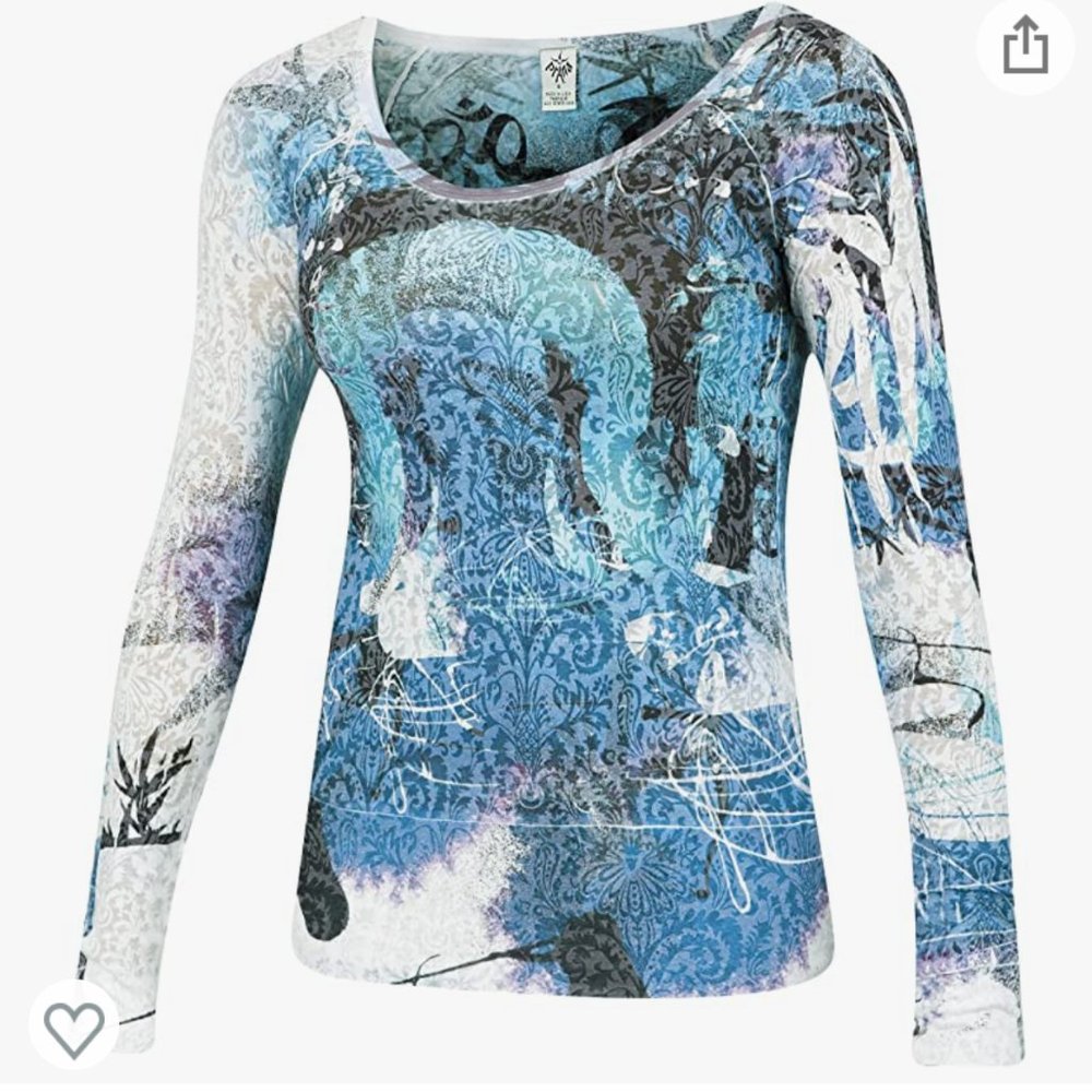 Prana Blue and White Patterned Blouse